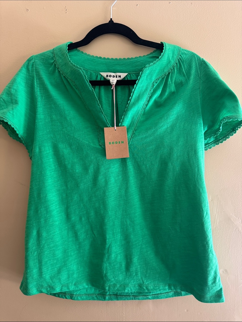 Boden Emerald Green Short-Sleeve Notch-Neck Tee